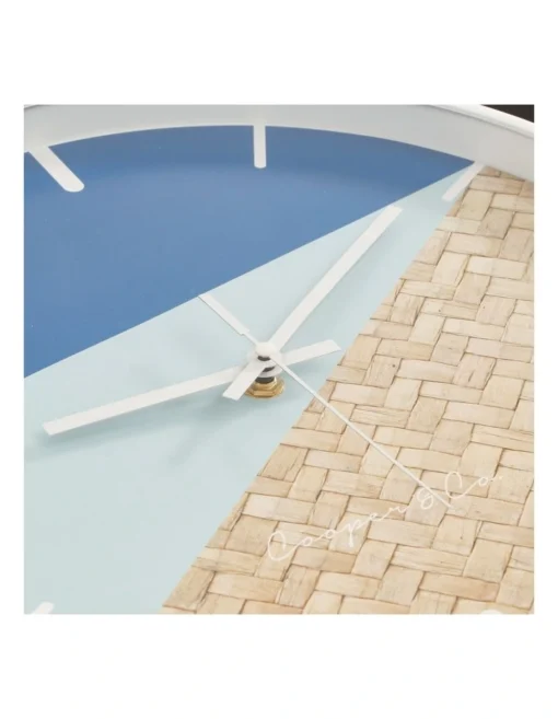 Cayman Silent Movement Round Wall Clock In 30cm Blue/Rattan -Home Décor Sales