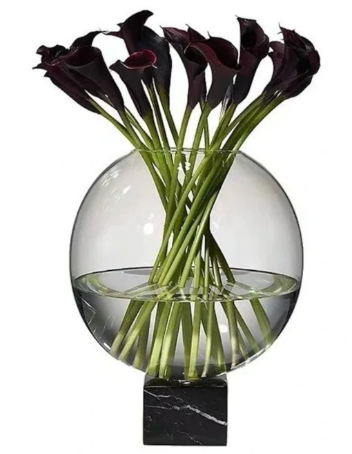 Artificial Dark Purple Calla Lily Arrangement With Fake Water -Home Décor Sales
