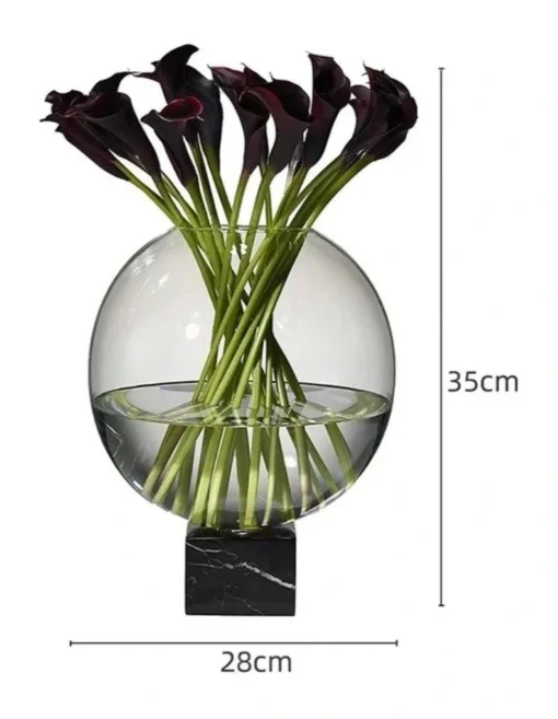 Artificial Dark Purple Calla Lily Arrangement With Fake Water -Home Décor Sales