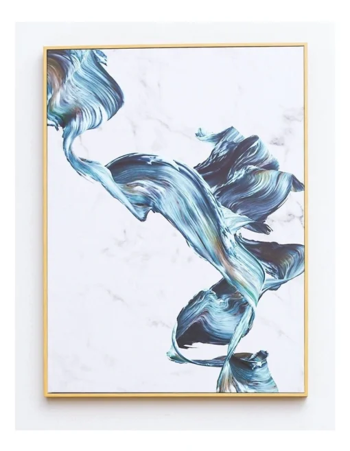 Fluttering Colorful Ribbons Neutral Framed Canvas Wall Art In Blue/White -Home Décor Sales