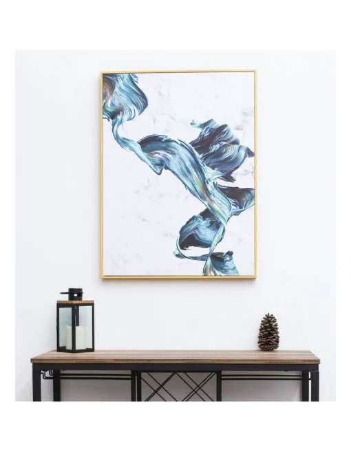 Fluttering Colorful Ribbons Neutral Framed Canvas Wall Art In Blue/White -Home Décor Sales