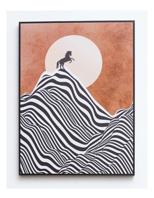 Horse Chasing The Sun Black Framed Canvas Wall Art -Home Décor Sales
