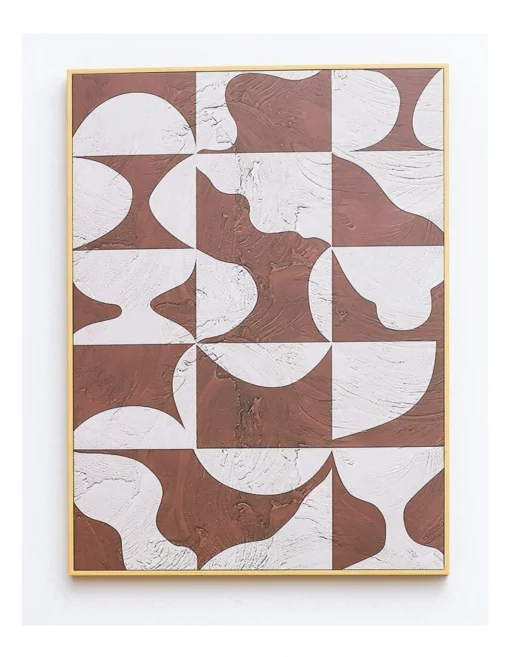 Irregular Pattern Neutral Framed Canvas Wall Art In Brown/White -Home Décor Sales