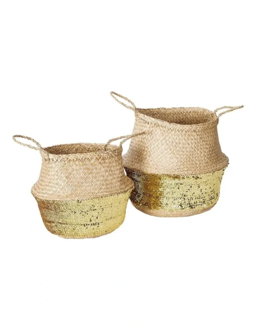 Carrie Sequin Seagrass Baskets Set Of 2 In Natural -Home Décor Sales