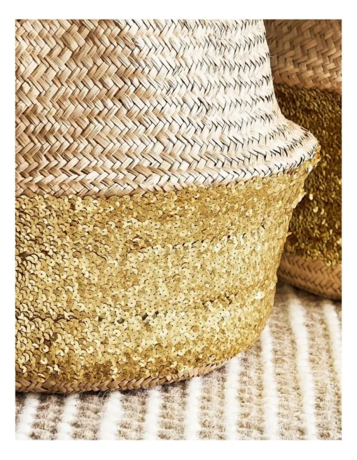 Carrie Sequin Seagrass Baskets Set Of 2 In Natural -Home Décor Sales