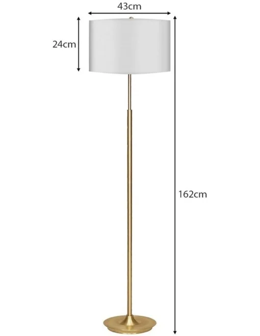 Metal Floor Lamp Brushed Brass Finish With White Shade -Home Décor Sales