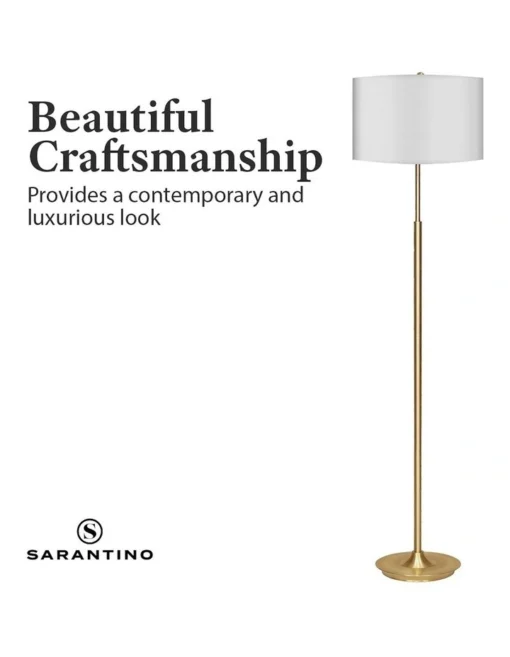 Metal Floor Lamp Brushed Brass Finish With White Shade -Home Décor Sales