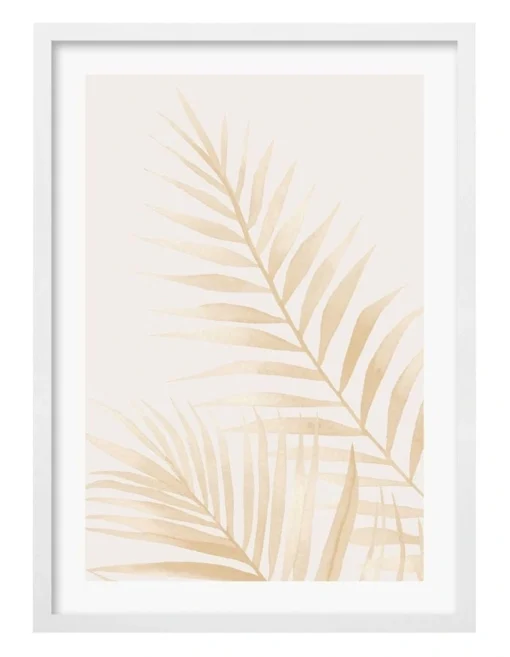 Profile Australian Made Watercolour Palm Leaves Beige Art Print A3 White Frame -Home Décor Sales
