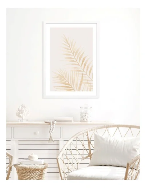 Profile Australian Made Watercolour Palm Leaves Beige Art Print A3 White Frame -Home Décor Sales