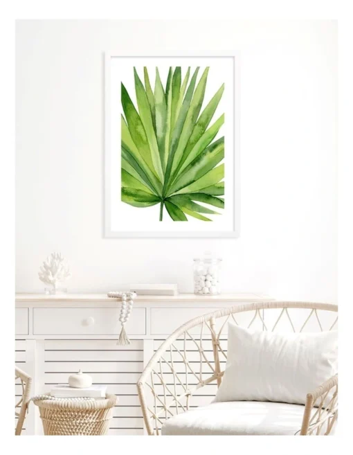Profile Kentia Palm Leaves Art Print A3 White Frame White Border -Home Décor Sales
